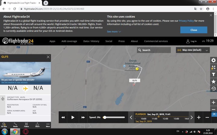 Լուսանկարում թռիչքի ժամանակը գրված է Գրինվիչի ժամանակով 11:41, Գյումրին +4 գոտում է ուստի սրան պետք է գումարել 4 ժամ և կստանանք 15:41